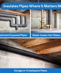 Solid Choice Pre Slit Foam Pipe Insulation Covers 12 Pack Three Foot Durable Foam Tube For Copper Pvc And Iron Plumbing shown on basement and water heater pipes.