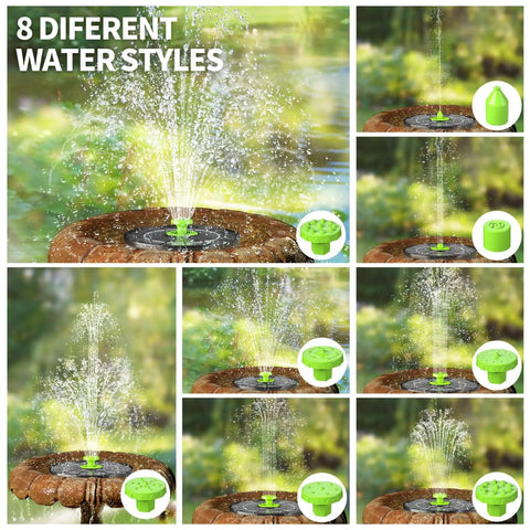 Dope Solar Bird Bath Fountain Pump With 8 Nozzles For Garden Pond And Pool, Eco Friendly Solar Water Feature, multiple water styles