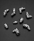 60 Piece Metric Grease Fittings Kit With Straight And Angled Zerk Fittings M6 M8 M10 on dark background, close-up view