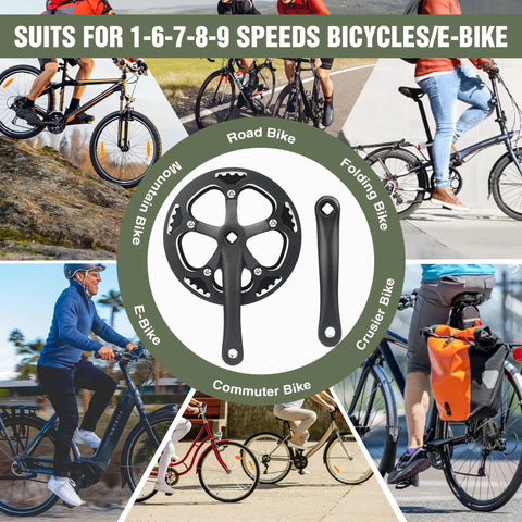 48T Steel Chainring Crankset With 170mm Arms And Aluminum Single Cover Fits Single Speed And 6 7 8 9 Speed Bikes MTB And Road Bikes showcased