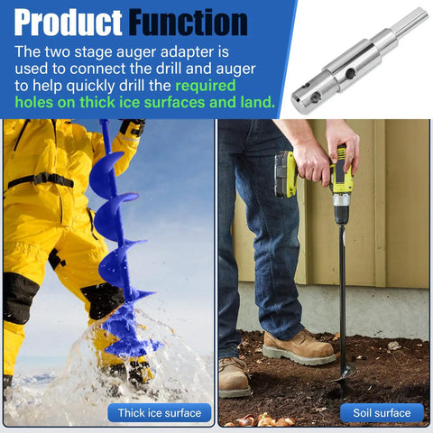 Two Stage Auger Adapter For Three Quarters Inch And Seven Eighths Inch Auger Shafts Alloy Steel Drill Attachment used on ice and soil