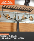 Heavy Duty Dual Arm Tool Hook For E Track And X Track Stores Long Handled Tools Like Brooms And Rakes 200 Lb Capacity