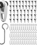 Heavy Duty Pulley And S Hook Set For Double Curtain Track Ceiling Mounted Upgraded White Rail System For Bedroom, Office, Study, Outdoor Courtyard And RV 48 Piece Set, white metal set