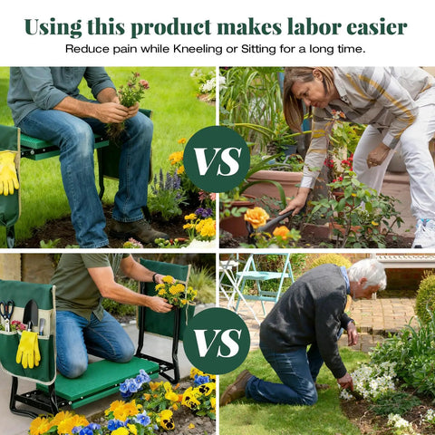 Garden Kneeler and Seat With Extra Wide 8 Inch Thick Pad, Heavy Duty Foldable Kneeling Bench With Two Tool Pouches in use