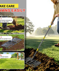 Man using Heavy Duty Lawn Leveling Rake For Soil And Ground, 17x10 Stainless Steel Leveler Plate With Reinforced Welds in garden