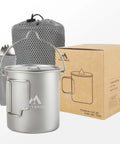 Pure Titanium 750ml Camping Pot With Spork Kit, ultra safe food grade titanium, BPA free, odorless, 25.4oz capacity, lightweight