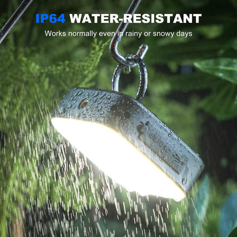 Rechargeable LED Camping Lantern 500LM 5200mAh Power Bank, IP64 Waterproof Emergency Light under rain showing water resistance