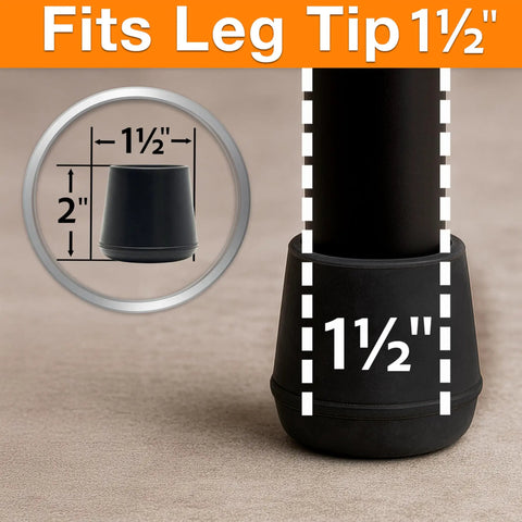 Kick The Squeaks 1.5 Inch Round Rubber Chair Leg Caps To Shield Hardwood Floors From Dents While Giving Your Furniture Grippy Traction And A Smooth Glide For Home Offices Dining Tables And Bar Stools Set Of Two Black with size dimensions.
