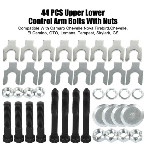 44-piece Upper And Lower Control Arm Bolt Kit With Nuts For Classic GM A Body Cars Including Camaro Chevelle Nova Firebird GTO Lemans Tempest Skylark El Camino 1964 Through 1974 Perfect Fit For Restorations And Performance Upgrades
