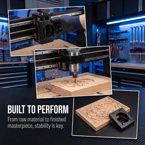 Solid CNC Motor Mounting Bracket For Spindle 65mm Engraving Machine Stand with precision tool holder in action.