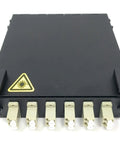 Wall Mount Fiber Enclosure With Spool And Loaded 6 Port LC UPC OM1 OM2 Multimode Duplex LGX Panel for tight spaces, front view