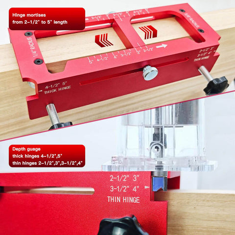 Pro Grade Heavy Duty Aluminum Door Hinge Router Jig With Scale Adjustable Mortise Template Kit for 2.5 to 5 in hinges close-up