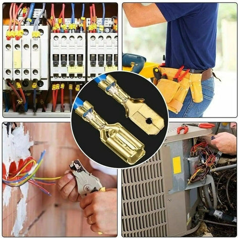 Massive 1000 Piece Quick Splice Crimp Spade Terminals Kit for car audio and electrical wiring, shown in use with connectors.