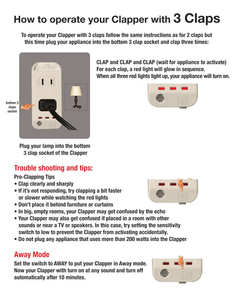 How to operate Sound Activated Wall Switch With Clap Detection For Easy Lights On Off Control Wireless Light Switch For Kitchen And Bedroom No More Fumbling In The Dark As Seen On TV using 3 claps, showing appliance connection and troubleshooting.