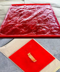 Red polyurethane wood grain concrete stamp molds 16x16 inch for realistic stone texture with back handles shown in two views.