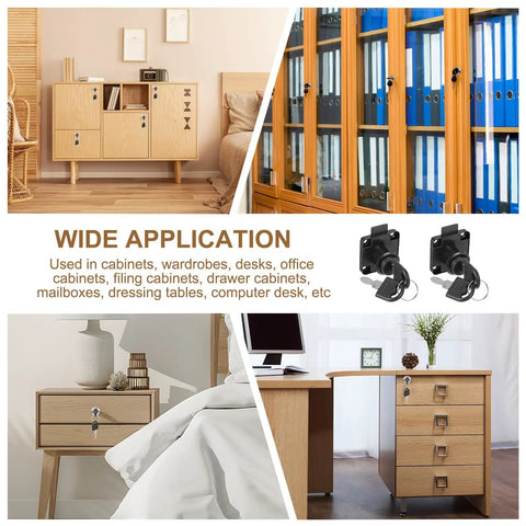 Lock Up Your Stash With This Heavy Duty Alloy Steel Drawer Lock 2 Pack Featuring Keyed Different Cylinders Built Tough For Quick Cabinet Security Install Black in various cabinet applications.