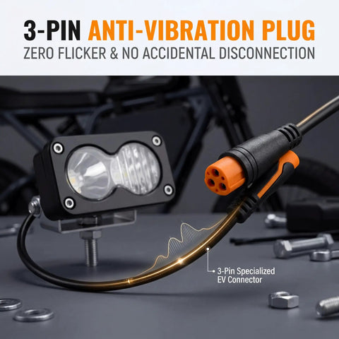 Beast 20W LED Ebike Headlight With 6500K White Yellow Beam IP76 Waterproof Universal 12V-60V and 3-pin plug connection