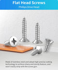 Hardcore 304 Stainless Steel Screw Assortment Kit With Phillips Flat Head Self Tapping Build For Wood And Sheet Metal In Sizes From Three Eighths To 2 Inches showing flat head screws on a work surface.