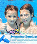 Children swimming underwater wearing silicone ear plugs for noise canceling and water protection, giving a thumbs-up.