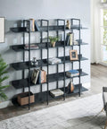 Five Tier Industrial Bookshelf With Extra Wide Open Shelves MDF Panels Heavy Duty Steel Frame in living room setting