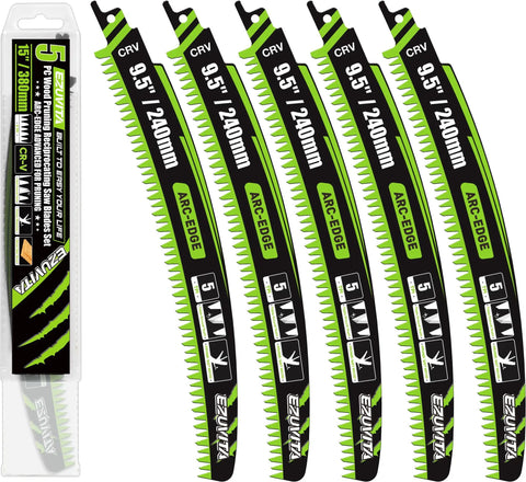 9.5 Inch Arc Curved Reciprocating Saw Blades Set With Storage Box For Tree Trimming And Wood Pruning, 5 Pieces, 5 TPI, CR-V Steel