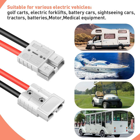 Anderson Style Battery Quick Connect Disconnect Cable For 600V 50A Systems, Heavy Duty 7AWG Wire With Tool Free Installation For Winches, Marine Equipment, Forklifts, And Other High Power Automotive Applications. grey battery quick connect cable for golf carts, forklifts, boats, and electric vehicles