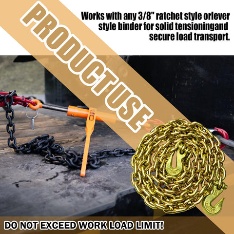 G80 Transport Binder Chain Three Eighths Inch By Sixteen Foot Heavy Duty Tow Chain With Clevis Grab Hooks 7100 Lbs Safe Working Load For Towing Hauling And Rigging On Trucks Trailers And Industrial Uses