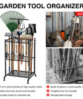 Garden Tool Organizer With 35 Slots And 6 Movable Hooks Heavy Duty Metal Tool Tower Rack For Garage Storage