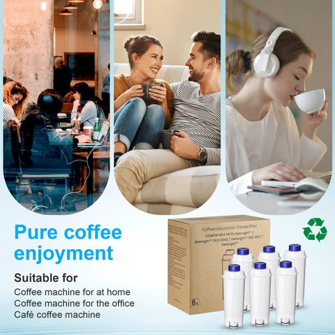 Mutital Delonghi coffee machine filter cartridges; activated carbon water filters, six white cartridges with blue caps beside a box.