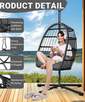 Chill Outdoor Egg Chair With Stand For Patio And Garden Hang Swing Hammock Chair With Thickened Aluminum Alloy Frame And UV Resistant Cushion, 350 Lb Capacity, Grey