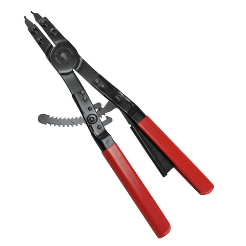 Heavy Duty Workhorse 16 Inch Snap Ring Pliers Set, 2 Piece, internal and external pliers with red handles and interchangeable tips.