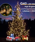 50Ft Led G40 Globe String Lights With 50 Plus 2 Dimmable Edison Bulbs, Shatterproof Outdoor Patio Lights illuminating a tree.
