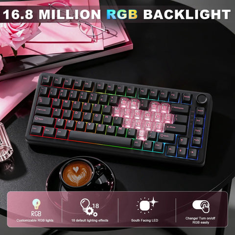 Pro Level 75 Percent Wireless Mechanical Keyboard Featuring Gasket Mount Design Multimedia Control Knob Hot Swap Slots Snappy Switch Responses with RGB backlight