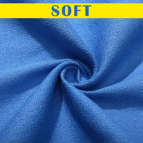 Close-up of Blue Huck Towels 50 Pack Bulk Absorbent Cotton Shop Towels 25.2 By 16.93 Inches fabric texture labeled soft.