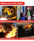 Fireproof Welding Blanket 40x40 Inch Carbon Felt Soldering Mat And Pad With 5mm Flame Retardant Fabric showing various uses.
