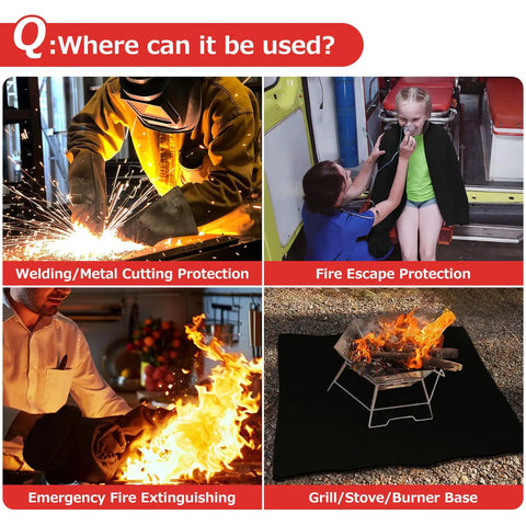 Fireproof Welding Blanket 40x40 Inch Carbon Felt Soldering Mat And Pad With 5mm Flame Retardant Fabric showing various uses.