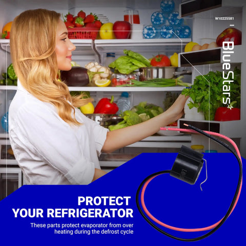 Woman adjusting Refrigerator Bimetal Defrost Thermostat Replacement Easy Fit Compatible With Whirlpool Kenmore Replaces WPW10225581