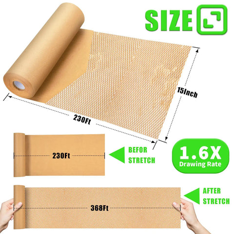Honeycomb Packing Paper Roll For Moving Eco Friendly Recyclable Cushioning Wrap Bubble Paper Protective Roll 15x230 Feet