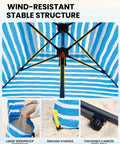 Beach Cabana Sun Shelter 6x6 Ft With Sandbags And Side Wall showing windproof sandbags and steel pole details