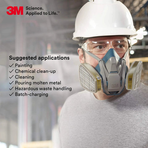 Person wearing Respirator Cartridge 6006 Pro Grade For Organic Vapors And Acid Gases Ammonia Methylamine Or Formaldehyde One Pair