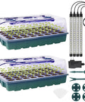 Seed Starter Tray With Grow Light And Digital Controller 80 Cell Germination Kit With Humidity Dome, Dark Green, 2 Pack
