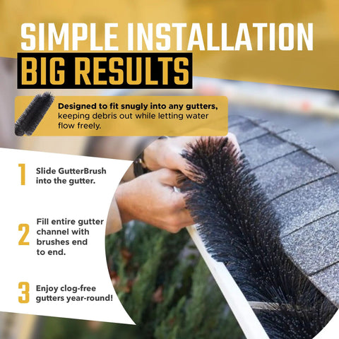 Demonstrating installation of 5.25-Inch Gutter Guard Brush Inserts Kit, 120 Feet Of DIY Leaf Filter For 6-Inch Oversize Gutters.