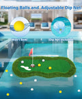 Floating Golf Green For Pool 47 By 24 Inches With Ball Retriever And Anti Drift Ropes in pool with golf balls
