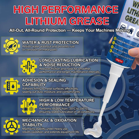White Lithium Grease Multi Purpose Waterproof Lubricant For Hinges Bearings Gears Track Rails Go To Choice For Marine Auto Industrial And Household Use 3oz 85g Delivers Long Lasting Smooth Operation And Quiet Performance tube application with features list