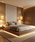 Rechargeable Battery Wall Sconces With Clear Glass Shades, Customizable Rgb Lighting Paired With Seamless Dimmable Levels And Adjustable Color Temperatures, Straight Up A Serious Home Decor Flex, illuminating a modern bedroom.