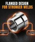 Heavy Duty Steel Weld On Bung With Half Inch Npt Female Thread And Stepped Flange For No Sweat Tack Welds And Dang Solid Gas Tank Fixes Or Shop Fab Work Two Pack close-up of the flanged design for stronger welds.