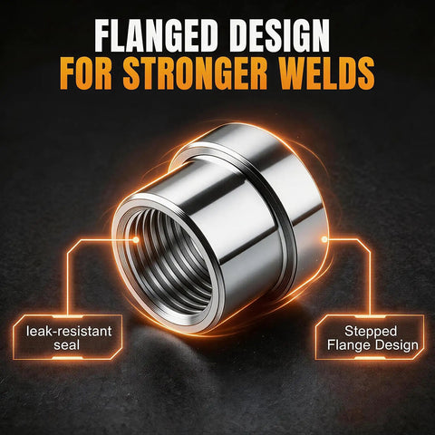 Heavy Duty Steel Weld On Bung With Half Inch Npt Female Thread And Stepped Flange For No Sweat Tack Welds And Dang Solid Gas Tank Fixes Or Shop Fab Work Two Pack close-up of the flanged design for stronger welds.
