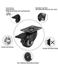 2 inch swivel caster wheels with dual locking brakes and non-marking polyurethane for smooth, silent rolling and shock absorption.