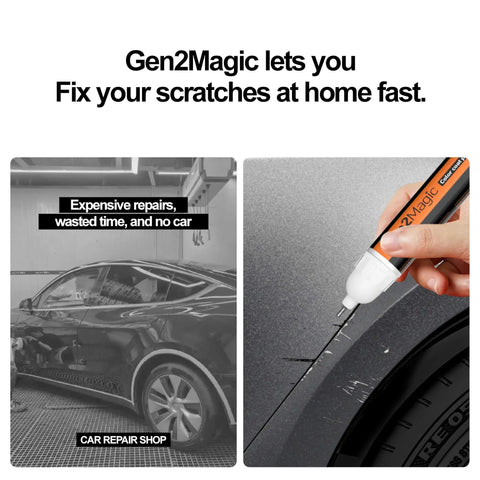 Honda Modern Steel Metallic Touch Up Paint Pen Kit NH-797M Color Match shown fixing car scratches in a garage setting