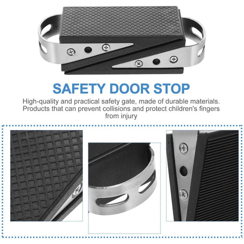 2 Piece Rubber Door Wedge With Stainless Steel Core Non Slip Door Stopper For Home And Bathroom Protects Floors And Keeps Doors From Slamming Odorless Environmentally Friendly Black showing textured rubber surface and stainless steel inserts